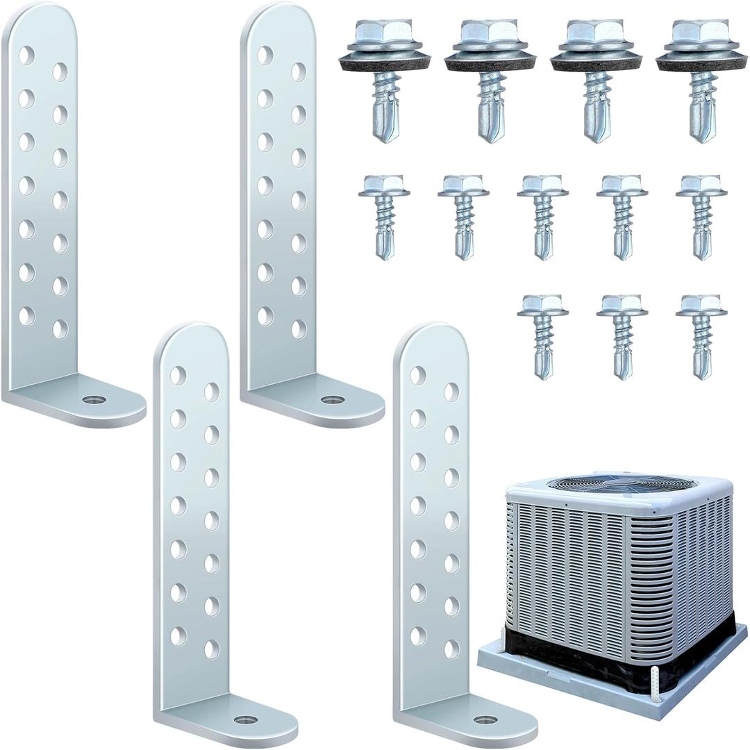 4 Pack Hurricane Condenser Brackets with Screws 4-1/4'' Hurricane Clips Universal Tie Down Kit Heavy-Duty Galvanized Steel Brackets for Concrete & Masonry Condenser Pad