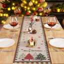 Christmas Table Runner with Classic Christmas Elements Designed, Arbitrarily Cropped Xmas Decorative Farmhouse Table Decorations for Home Party Decor 12x94 Inch (Beige2)