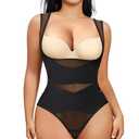 Nebility Thong Shapewear Bodysuit for Women Tummy Control Body Shaper Faja Seamless Waist Trainer Corset Stomach Girdles Small White