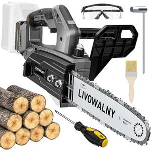 Cordless Chainsaw for Dewalt 20v Battery12" Chain Saw Oil Lubrication System with Security Lock - LIVOWALNY Handheld Electric Chainsaw for Wood Cutting,Tree Trimming Branches (No Battery) (12" 2000W Brushless Motor)