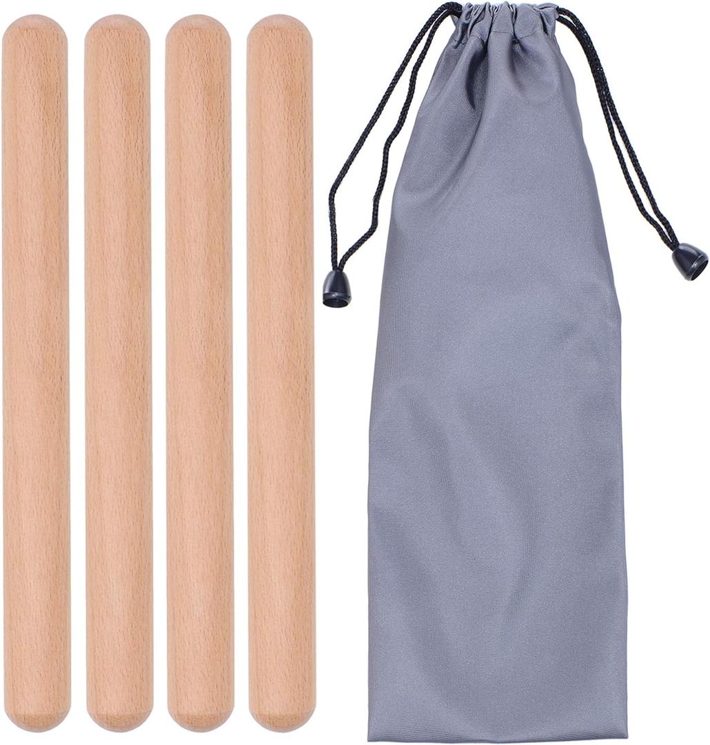 MIHEY 2 Pairs Classical Wood Claves Musical Percussion Instrument | 8 Inch Rhythm Natural Hardwood Sticks with a Carry Bag