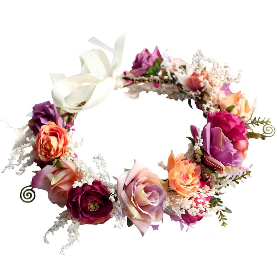 Floral Crown Flower Crown Rose Flower Headband Floral Headpiece Halo Boho Maternity Photo Props Wedding Party Prom
