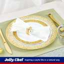 150 Count Gold Plastic Dinnerware Set, Elegant Disposable Include: 25 Gold Lace Plastic Plates, 25 Dessert Plates, 25 Forks, 25 Knives, 25 Spoons, 25 Cup, Ideal for Party, Birthday and Thanksgiving
