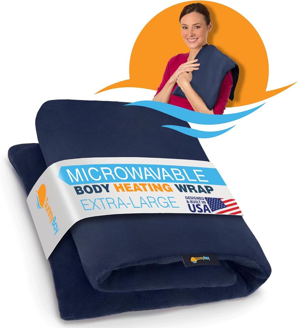 SunnyBay Extra Large Microwave Heating Pad, Microwavable Heavy Weighted Full Body Moist Hot or Cold Pack and Washable Fleece Cover, 10x24 Inches, FSA HSA Eligible, 4 lbs, Made in USA, Navy Blue