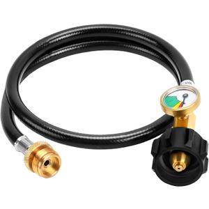 GasSaf 3FT Propane Hose, Propane Adapter Hose 1lb to 20lb Connection, Propane Tank Adapter and Gauge Fit for Weber Q Grills, Coleman Stoves, Blackstone Grills, Buddy Heaters & More