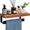 Hand Towel Holder/Towel Ring with Wooden Shelf, Hand Towel Rack, Hand Towel Hanger for Bathroom, Bath Accessories Wall Mounted (Matte Black, 9 Inch-Metal)