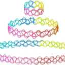 BodyJ4You 3PC Tattoo Choker Set Necklace Bracelet Ring - 90s Necklace 2000s Y2K Fashion Vintage - Stretchy Elastic Neck Lace Women's - Gothic Black Multicolor Rainbow - Classic Fashion Trend