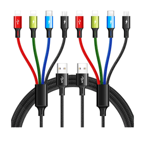 Multi Charging Cable 3.5A Multiple Charger Cable Braided 4 in 1 Multi USB Cable Fast Charging Cord with IP/Type C/Micro Ports for Cell Phones/iPhone Series/Tablets/Samsung Galaxy & More (2Pack 4Ft)