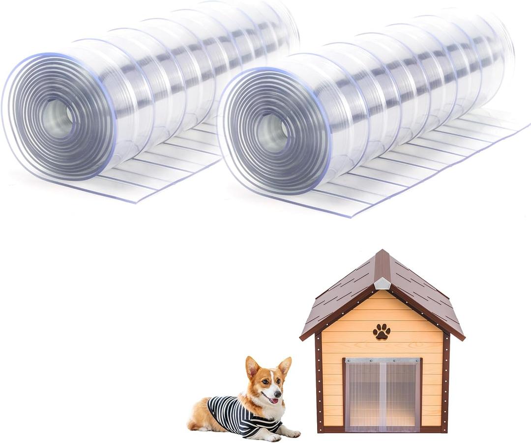 ClawJaw Dog Door Replacement Flaps, Dog House Flap-11.8" W x 4.1' L [2 pcs], Plastic Vinyl Door Strips for DIY Pet Door - Doghouse or Kennel Door Flap, Clear