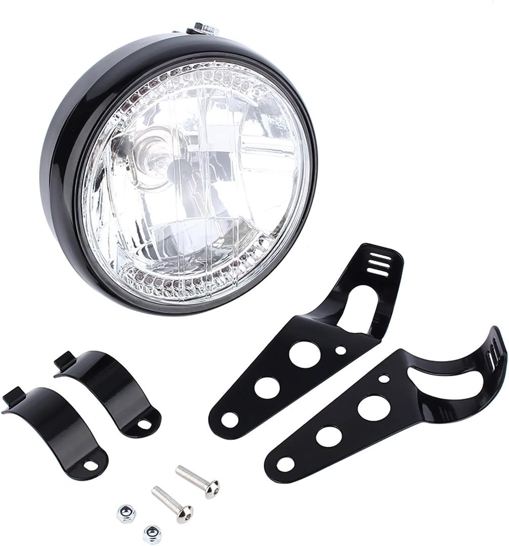 7inch Universal 12V H4 35W Round Motorcycle Yellow Headlight w/Black Bracket Fit for for ATV etc.Motorcycles