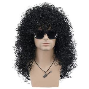 VGbeaty Mens Slash Long Curly Black Hard 70s 80s Rocker Wig Halloween Costume Cosplay Wig (Black)