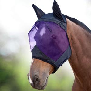 Harrison Howard CareMaster Horse Fly Mask Half Face with Ears Black/Purple Retro Medium Cob M