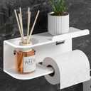 Toilet Paper Holder, Toilet Roll Holder with Shelf, Stainless Steel Bathroom Organizer for Bathroom, Adhesive & Screw Mount, for Bathroom, Washroom, Kitchen, RV (White)