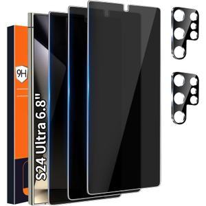 [3+2 Pack] Galaxy S24 Ultra Privacy Screen Protector, 9H Tempered Glass, Ultrasonic Fingerprint Support, 3D Curved, HD Clear Anti-Spy Film for Samsung S24 Ultra 5G Glass Screen Protector