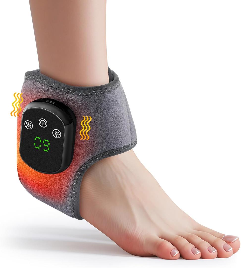 Cordless Ankle Massager with Heat, Ankle Heating Pad, USB Rechargeable Heated Brace Wrap Warmer, 5 Heat Levels, 3 Vibration Modes, Auto Shut Off
