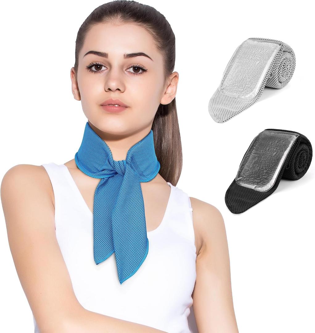 2 x Cooling Neck Wraps, Removable Fabric Cover + 220g highEfficiency Gel, Neck Coolers for Hot Weather, Leak-Proof Ice Pack, 360 Soft Wrap, Cool Relief