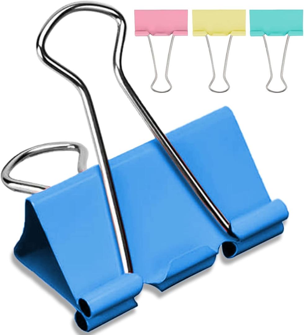 2 Inch Extra Large Binder Clips (24 Pack), Assorted Colors, Colored Jumbo Paper Clips, Big Paper Clamps, Binder Clips Large Size for Home, School and Office Supplies
