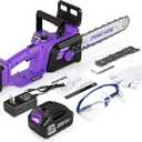 Brushless 12-Inch Electric Chainsaw Cordless20V Battery Power Chain Saw with 4.0Ah Battery and Charger, Mini Chainsaw Cordless Portable Compact Saw Handheld for Wood CuttingPurple