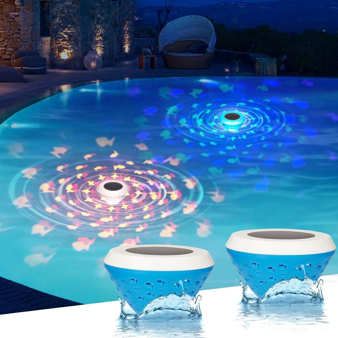 Solar Pool Lights Floating,Pool Lights with RGB Color Changing Fish Pattern,Waterproof LED Lights for Inground/Above Ground Pool, Hot Tub, Pond, Outdoor Garden & Party Decor (2)