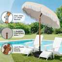 AreShark 7ft Patio Umbrella with Fringe, UPF50+ Beach Umbrella for Table, Pool & Garden, Portable Outdoor Tassels Umbrella w/Fiberglass Ribs&Push Bottom Tilt(Ivory)