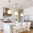 Kitchen Island Pendant Light: Mid Century Brushed Gold Hanging Light Fixtures with Milky Glass Globe - 10 Inch Farmhouse Chandeliers Ceiling Lighting for Dining Room