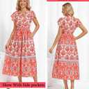 GRACE KARIN Women's Floral Boho Dress Hawaiian Dresse Short Sleeve V Neck Summer Beach Wedding Guest Swing Maxi Sundress (S)