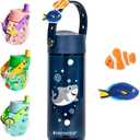 Elemental Water Bottles for Kids - Splash Kids Water Bottle for School with Fun Charm Handle - BPA Free Tritan Plastic Bottle with Straw Leak Proof When Spout is Closed - 18oz - Shark Friends