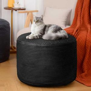 Round Ottoman Foot Rest Pouf for Living Room Couch - Soft Plush Hassock (26"D x 26"W x 18"H, Black)