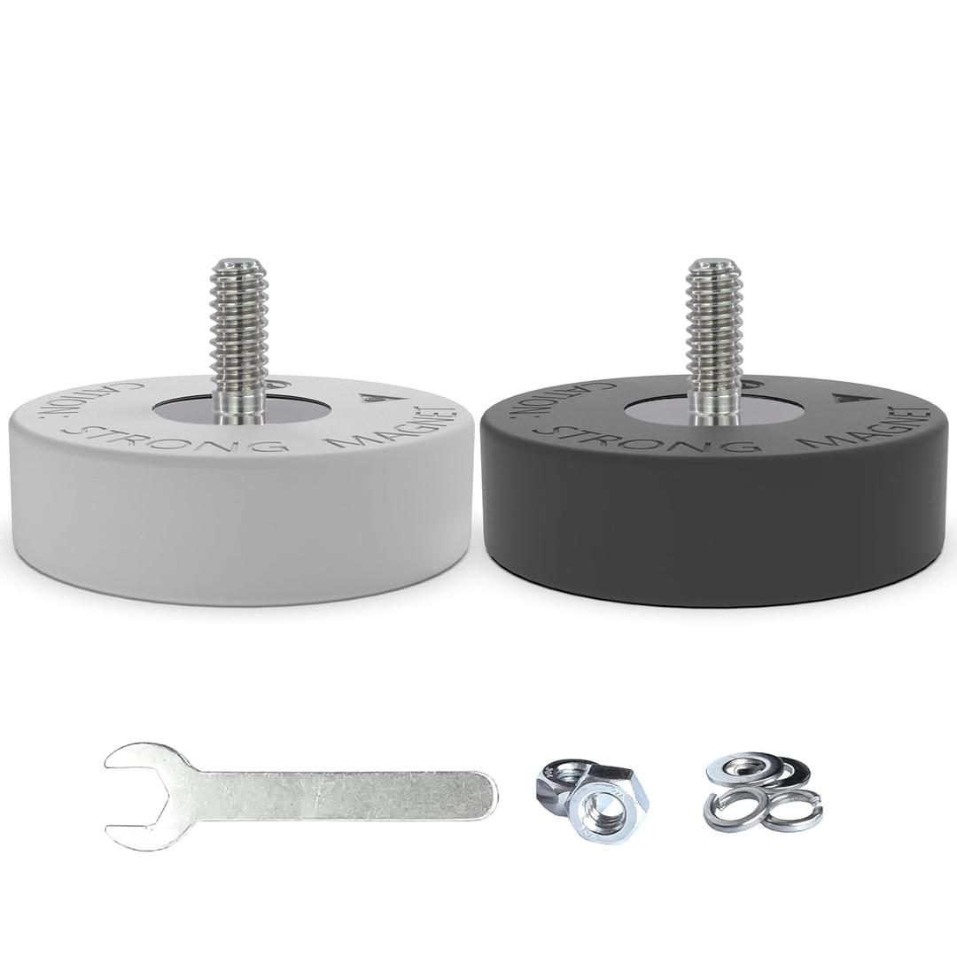 Magnetpro Paired Super Strong Rubber Coated Mounting Magnets Anti-Scratch Anti Corrosion, Magnetic Base Over 80LB Heavy Duty Size 2" *0.6" with 1/4"-20 Male Thread and Nut for Furniture, PTZ, Camera