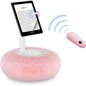 Magnetic Kindle Holder with Page Turner, Cozy Pillow Kindle Stand for Reading, 360 Adjustable Phone Holder for Bed, Small Bowl for Tablet Stand with Stable Suction Base (Pink)
