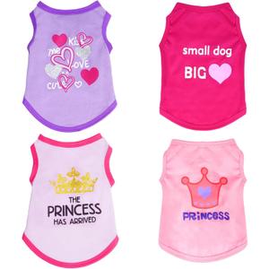 4 Pack Dog Shirts Summer Printed Puppy Clothes Cute Sleeveless Pet T Shirts Dog Clothes for Small Medium Dogs Cats Girl (XS)