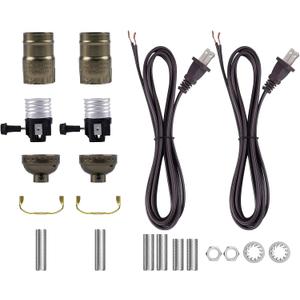 Bonlux Lamp Rewire Kit, Lamp Repair Kit with 2 Way E26 Lamp Socket Replacement, Antique Brass Lamp Repair Parts Make a Lamp Kit for Table Lamps,DIY Lamp Kits to Repair, 2-Pack