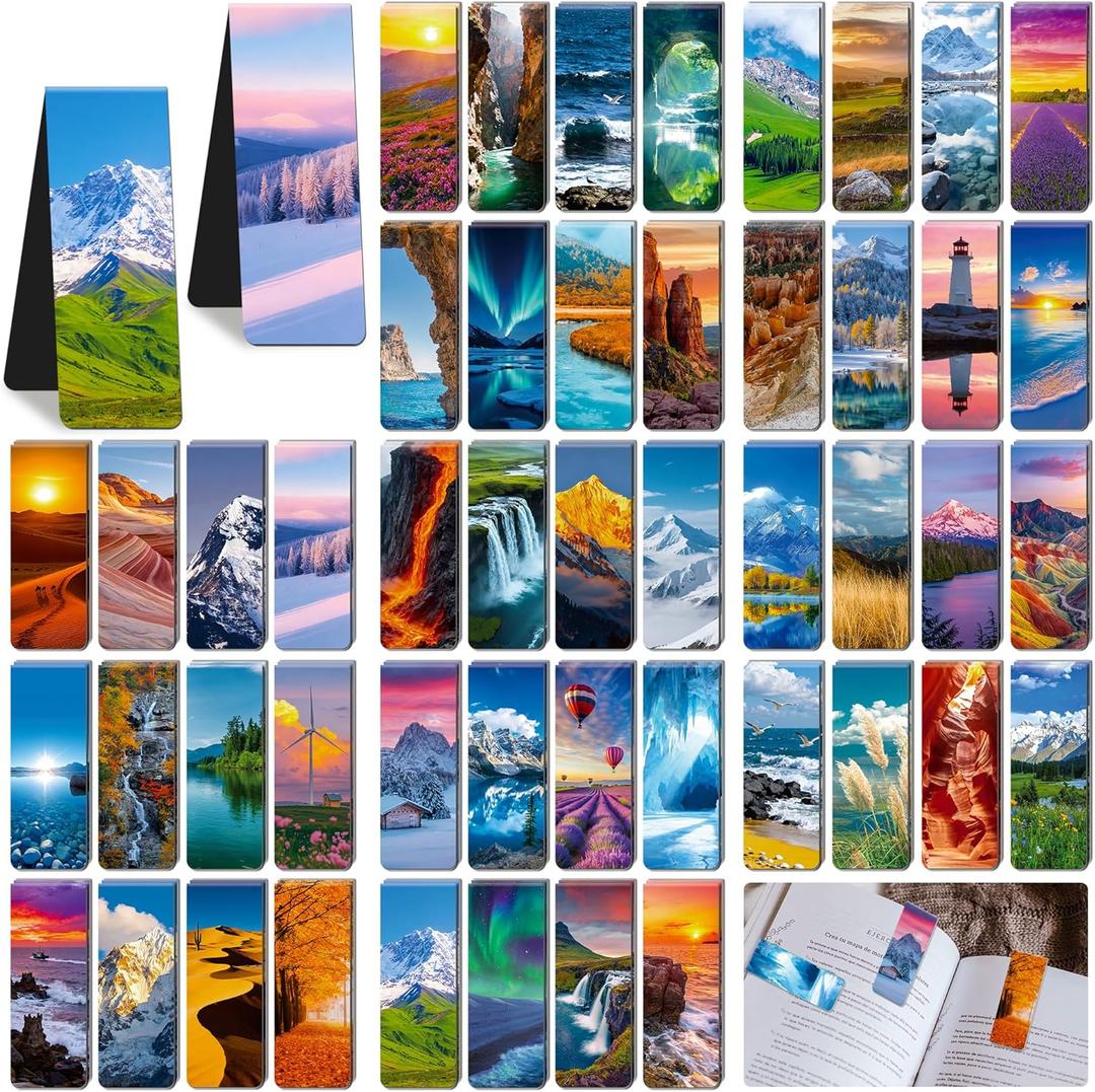 144Pack Magnetic Bookmarks Bulk Book Marks for Reading Women Men Adults Book Lovers Gifts, Cute Bookmarks Magnet Bookmark Clips Magnetic Page Markers Pretty Funny BookMarker (Scenery)