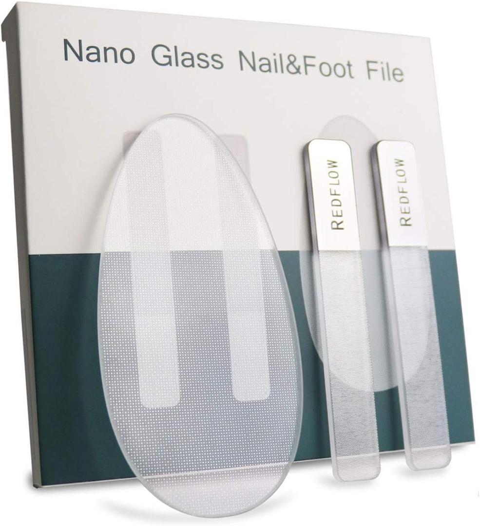 RedFlow Glass Nail File,Nail Buffer Set Contains 2 Nano Glass Nail Files and 1 Nano Glass Foot File,Professional Manicure Set,Nail Files for Natural Nails Removing Calluses (3 Piece Set)