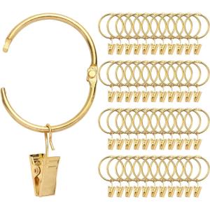40 Pack Rings Curtain Clips Rustproof Metal Window Drapery Decorative Clips Vintage Heavy Duty Eyelet Curtain Rods Hangers Rings with Hooks, 1.5In Inner Diameter (Gold-Open)