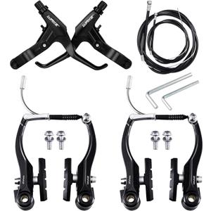 OSAGIE Bicycle Brake Set Complete Universal V-Brake Bicycle Brake Front & Rear MTB Brakes, Inner Outer Brake Ropes & Brake Lever Kit for Most Mountain Bike, Road Bike, MTB, BMX (Black)