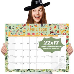 Gannyfer Large Desk Calendar 2025-2026 - 18 months from Jan 2025 to Jun 2026, 22" x 17" Desktop/Wall Pad Calendar with to-do List, Thick Paper with Plastic Cover, Large Ruled Blocks - Snow (2 Binder Clips Included) (22" x 17"(Jan.2025 - June.2026), Blue)