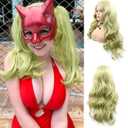 Superior Yellow Green Lace Front Wigs for Women Long Wavy Hair Tender Matcha Green Synthetic Lace Front Wigs Drag Queen Spring Wig Realistic Glueless Heat Resistant Fiber Hair Cosplay 24Inch