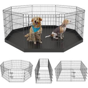 Artmeer Pet Playpen Puppy Playpen Kennels Dog Fence Exercise Pen Gate Fence Foldable Dog Crate 8 Panels 24 Inch for Pet Animals Outdoor Indoor with Bottom Pad (Black with Bottom pad)