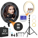 22in Large Ring Light with Stand,512pcs Bulbs Big Ring Light with 75" Tripod for iPhone/LED Display/4 Clips/2 USB Ports,2600K-6500K Dimmable Barber Light,for TikTok Video Recording Tattoo Lash Makeup