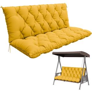 Porch Swing Cushion with Backrest,Waterproof Bench Cushion for Outdoor Furniture,2-3 Seater Replacement Thickened 5 in swing cushion,with Ties,Patio,Outdoor,Backyard and Garden (Yellow,60x40 in) 