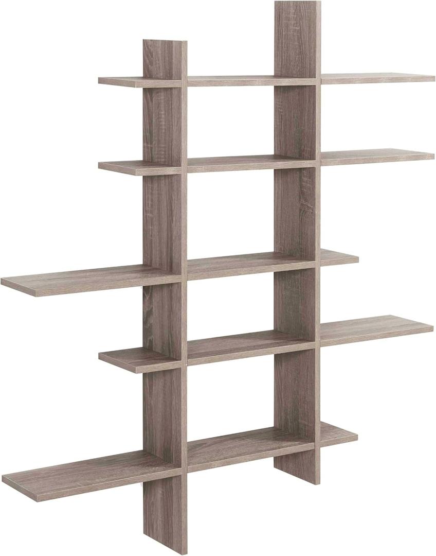 Danya B. Modern Home and Office Decor - Decorative Floating Wall Mount Asymmetric Display Shelves (Weathered Oak)
