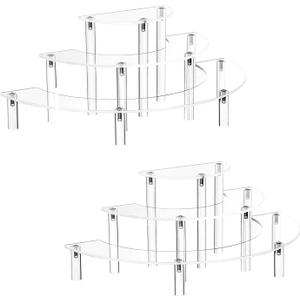 YestBuy Acrylic Risers Display Stand For Pop Figures, 3 Tier Cupcake Stand, Perfume Stand Organizer,2 Pack Half Moon Dessert Stand for Food, Acrylic Display Stand for Collections. (Clear)