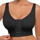 FeelinGirl Post Surgery Bras Front Closure Compression Bra Mastectomy Bras Surgical Wireless with Adjustable Straps (Large)