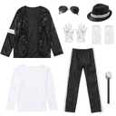 VIIOMUYE 8 Pcs Boys Halloween Costume Set with Accessories, 80s 90s Retro Dance Disco Outfit for Kids Stage Cosplay,