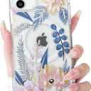 NITITOP Compatible with iPhone 11 Case Clear Magnetic Compatible with MagSafe Cute Metallic Flowers Floral for Women Girls Hard PC Back Shockproof Protective Phone Cover - Blue