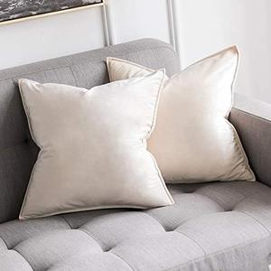 MIULEE Pack of 2 Decorative Velvet Throw Pillow Cover Soft Pillowcase Solid Square Cushion Case for Sofa Bedroom Car 20x20 Inch 50x50 Cm Cream White