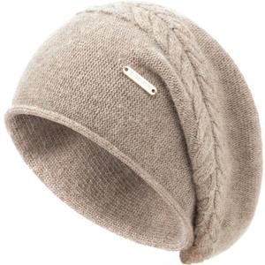 QUEENFUR Knit Slouchy Beanie Hats for Women Cashmere Ski Cap Knitted Wool Soft Warm Winter Hat (One Size, B06-khaki)
