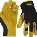 HANDLANDY Men Leather Gardening Gloves, Utility Work Gloves for Mechanics, Construction, Driver, Dexterity Breathable Design, Medium, Yellow/Black