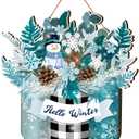 BBTO Hello Winter Door Sign Christmas Snowman Blue White Front Door Decor Winter Wood Hanging Sign Farmhouse Hanging Plaque for Rustic Porch Outdoor